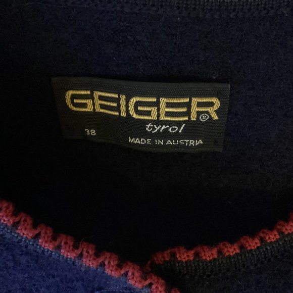 GEIGER Austria Boiled Wool Sweater Jacket Cardigan Navy with Embroidered Trim 38 - Picture 4 of 4